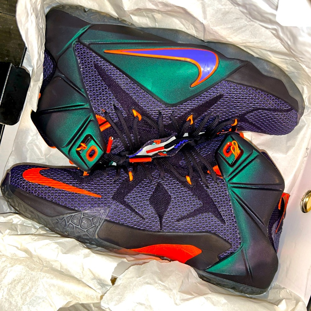 Nike LeBron XII purple green orange